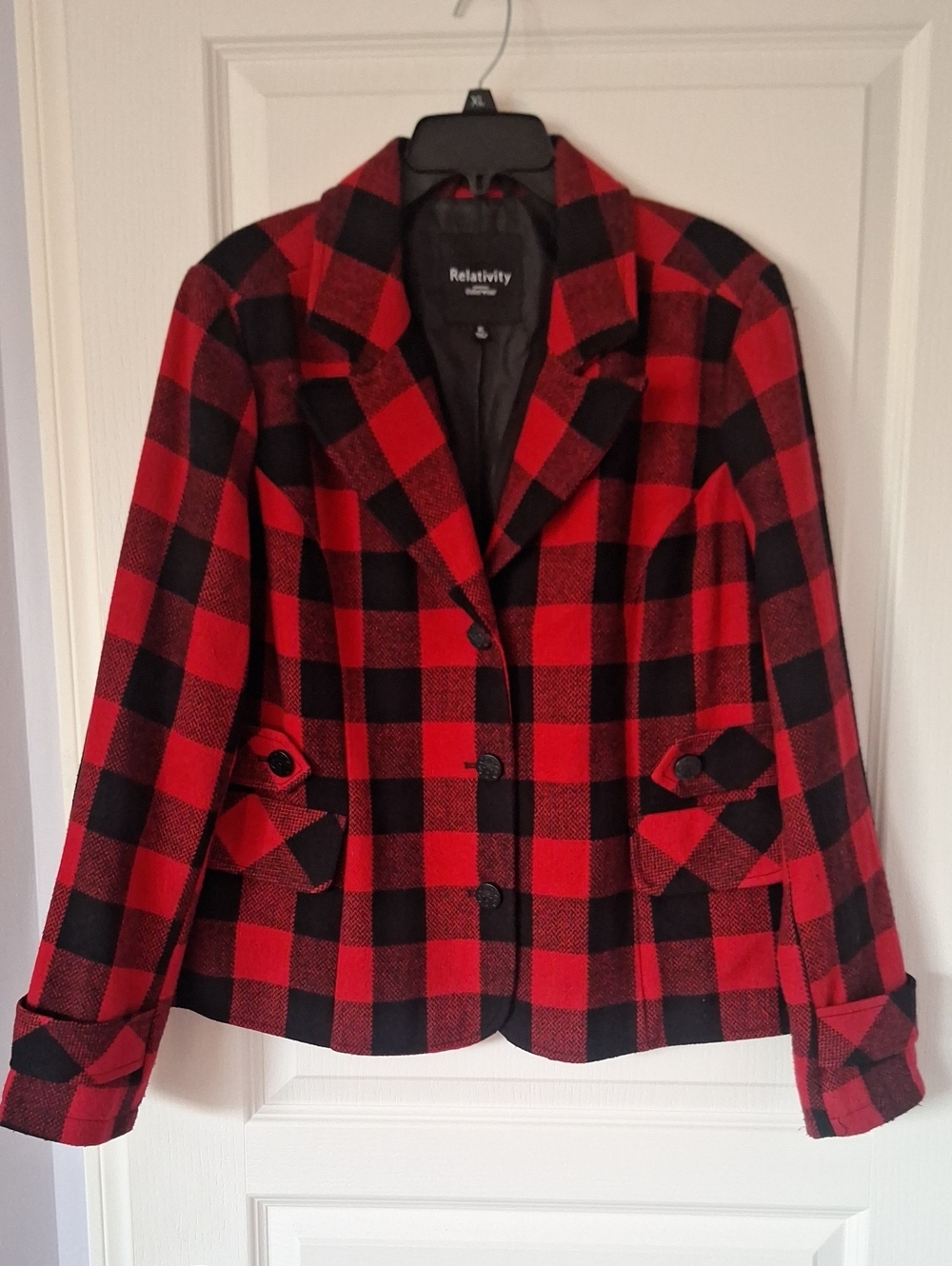 Relativity Red and Black Buffalo Plaid Blazer